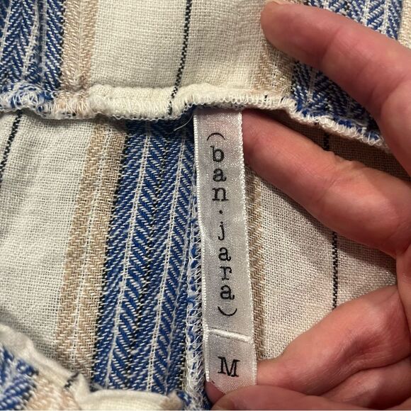 NEW Banjara Striped Linen Blend Paperbag Pull On Shorts Blue & Cream Size Medium - Picture 5 of 6